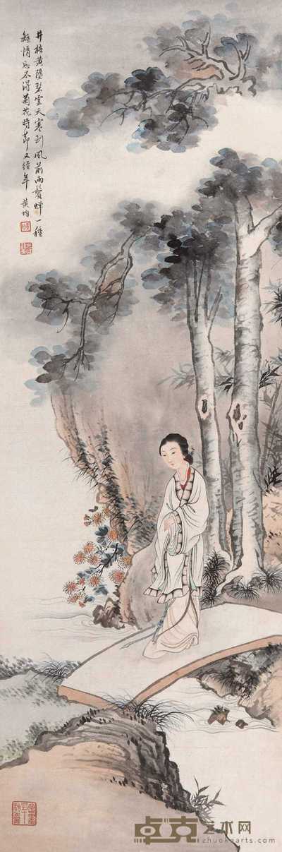 黄均 赏秋图 立轴 97×33cm